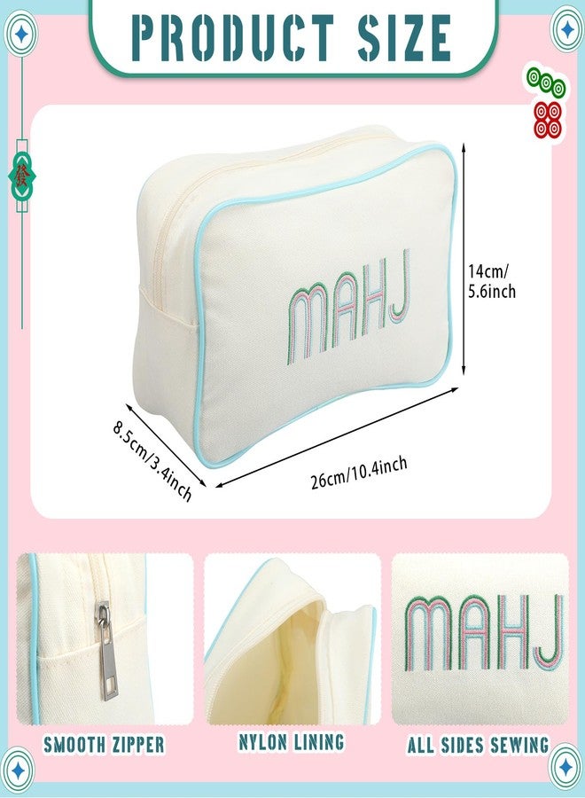 Sunnymove Empty Mahjong Bag Thickened American Mahjong Tiles Bag with Zipper Storage Pouch for Board Game Pieces Game Party Travel Gatherings Accessories, 10.4''x5.6'', Case Only (Mahj,Cream White) - Image 2